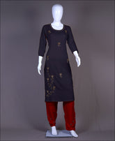 Dark Grey Rayon pearl hand work Kurti Set